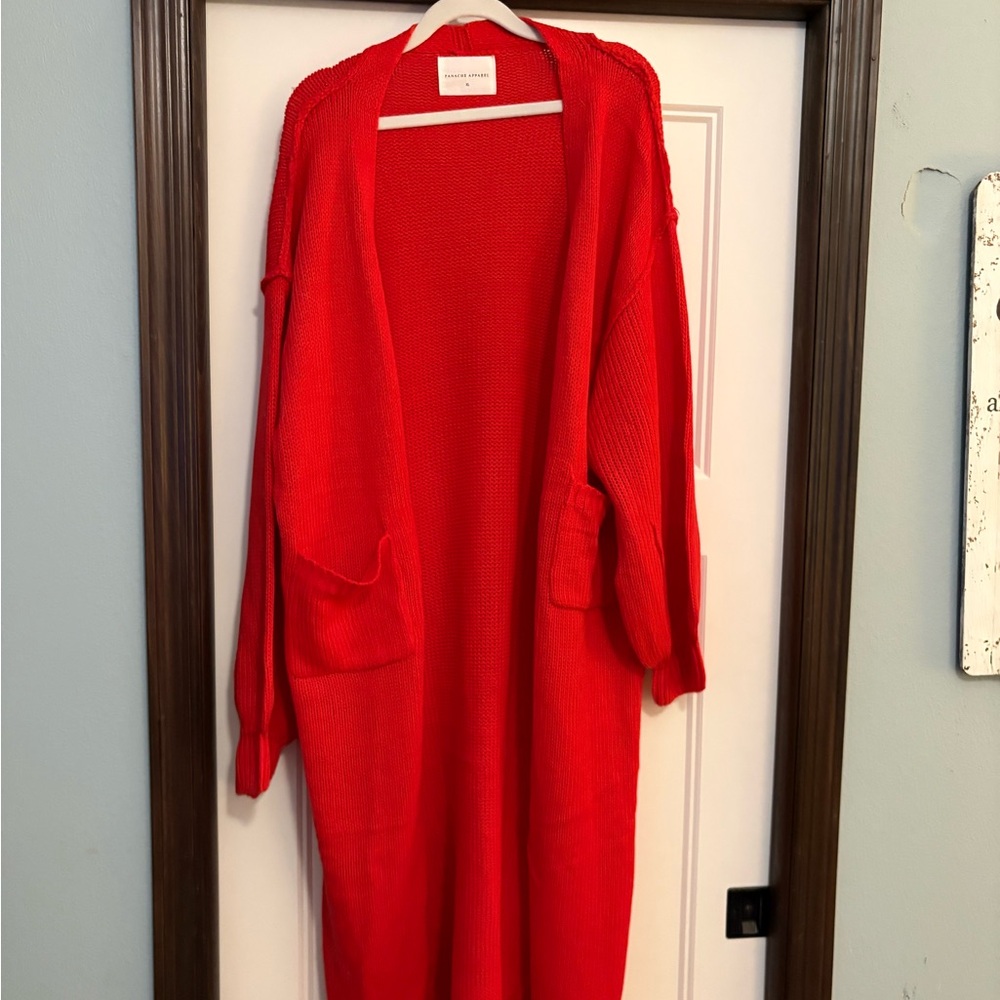 Panache Vibrant Red Long Cardigan sz XL